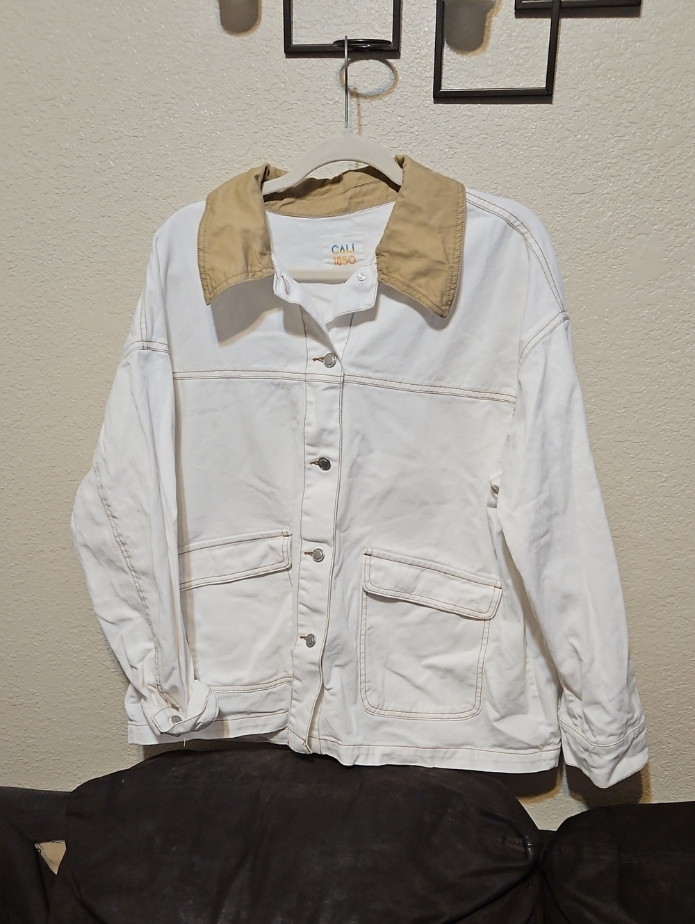 White Jean Jacket with Tan Collar by CALI 1980